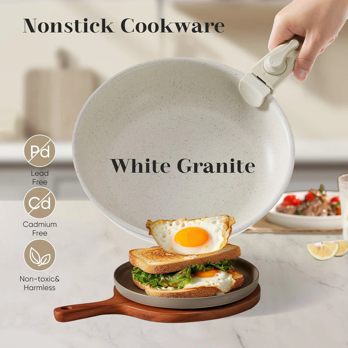 Beige Pots and Pans Set Nonstick Kitchen Cookware