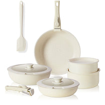 Beige Pots and Pans Set Nonstick Kitchen Cookware