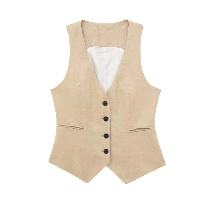 Women's Vest Linen Sleeveless Suit Vest Coat