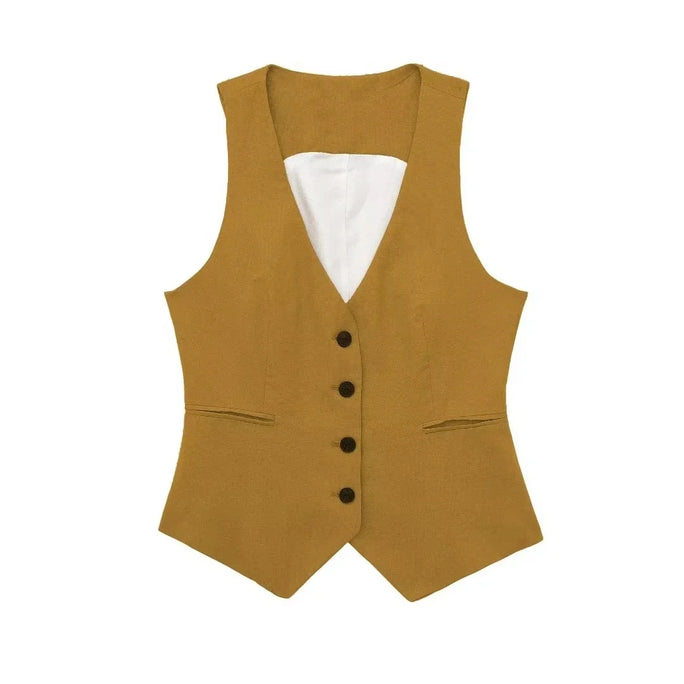 Women's Vest Linen Sleeveless Suit Vest Coat