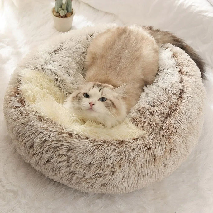 2 in 1 Soft Plush Pet Bed with Cover Round