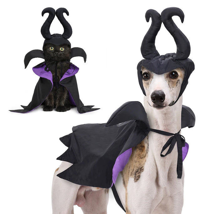 Halloween  Costume Black Purple Pet Maleficent Costume for Cats Dogs