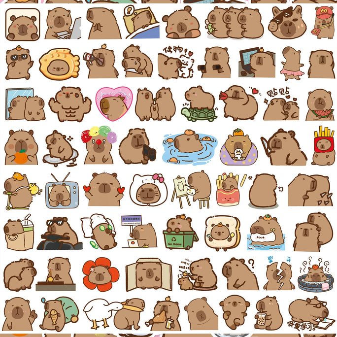 100PCS Plump Capybara Cute Stickers