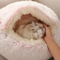 2 in 1 Soft Plush Pet Bed with Cover Round