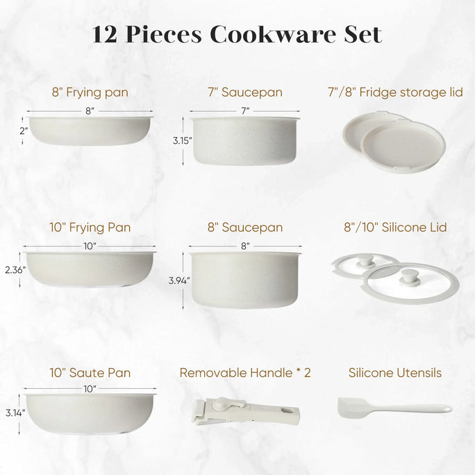 Beige Pots and Pans Set Nonstick Kitchen Cookware