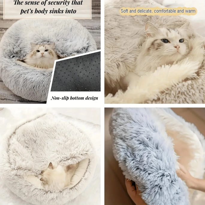 2 in 1 Soft Plush Pet Bed with Cover Round